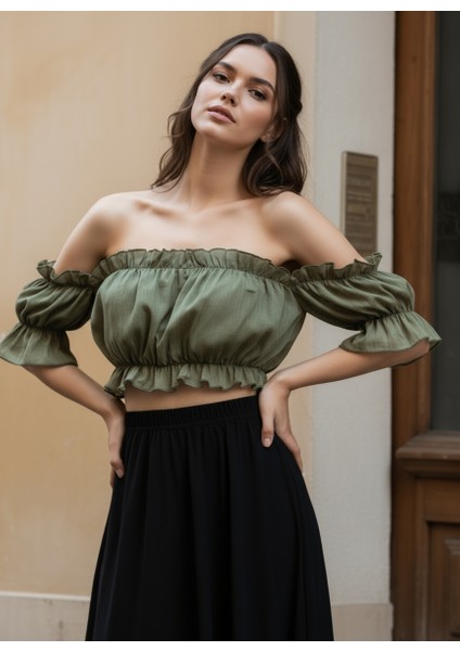 Madonna Yaka Kadın Bluz – Lastik Detaylı Rahat Kesim