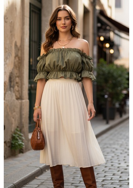 Madonna Yaka Kadın Bluz – Lastik Detaylı Rahat Kesim