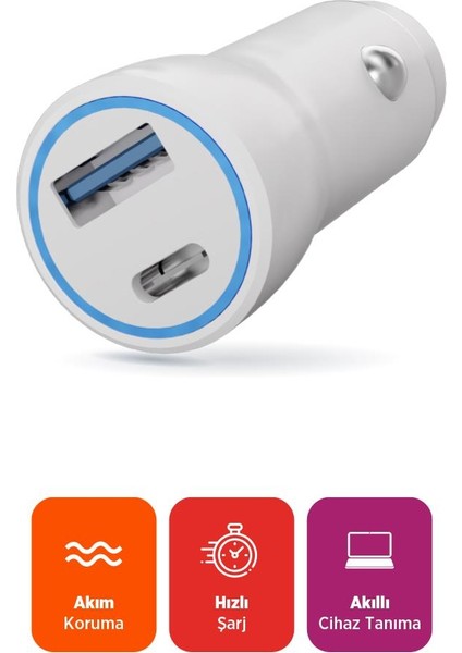 PBS134 Hızlı 1 USB 1 Pd Çıkışlı 20W Araç Şarjı Beyaz fiyatları