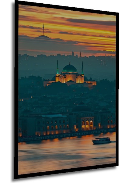 Çerçeve Görünümlü Istanbul Silüeti Yağlı Boya Görünümlü Dekoratif Ahşap Ev/işyeri/ofis Kare Tablo modelleri