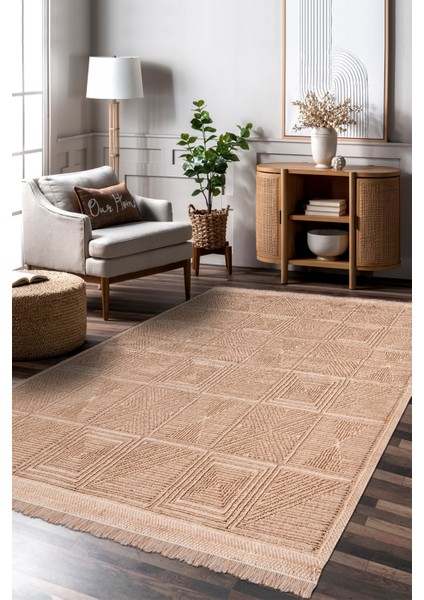 Novella Modern Halı Koleksiyonu | Tozumaz, Hasır Renk, Jüt Taban, Saçaklı Dekoratif Kilim