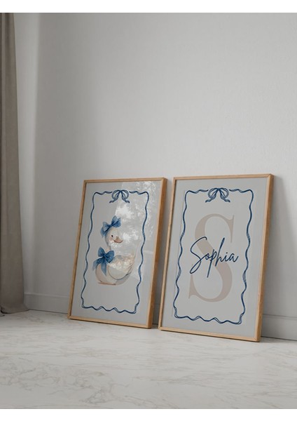 (Çerçevesiz) Ördek Tasarımlı Bebek Odası Poster, Özel Isimli 2li Poster Set modelleri