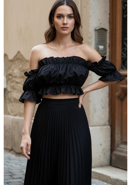 Madonna Yaka Kadın Bluz – Lastik Detaylı Rahat Kesim