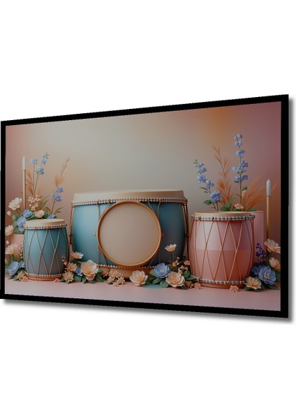 Çerçeve Görünümlü Pastel Rüyası Davul ve Çiçekler Dekoratif Ahşap Ev/işyeri/ofis Kare Tablo fiyatları