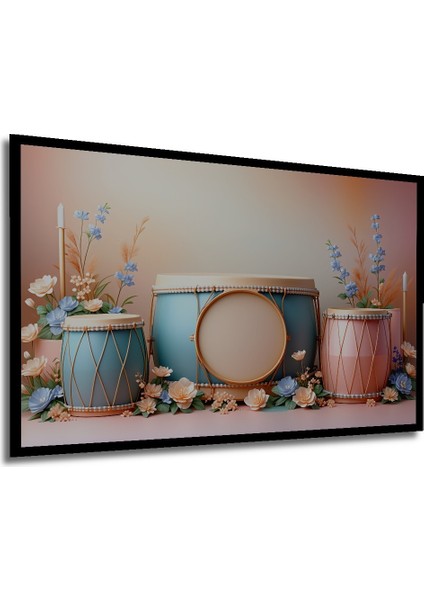 Çerçeve Görünümlü Pastel Rüyası Davul ve Çiçekler Dekoratif Ahşap Ev/işyeri/ofis Kare Tablo modelleri