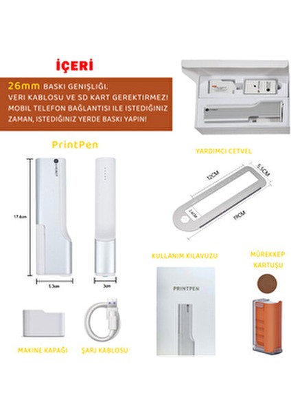 Printpen Taşınabilir Pasta Kahve Kağıt Cilt Her Yüzeyde Zararsız Logo Metinler Yazıcı Kalem