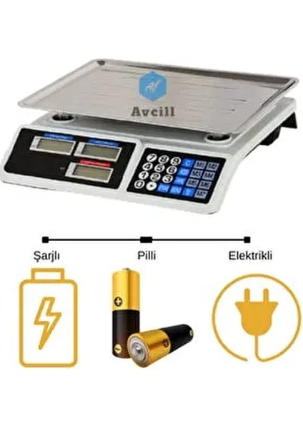 40 kg Şarjlı ve Pilli Elektronik Dijital Hassas Mutfak Manav Bakkal Kasap Terazisi Pilli Model