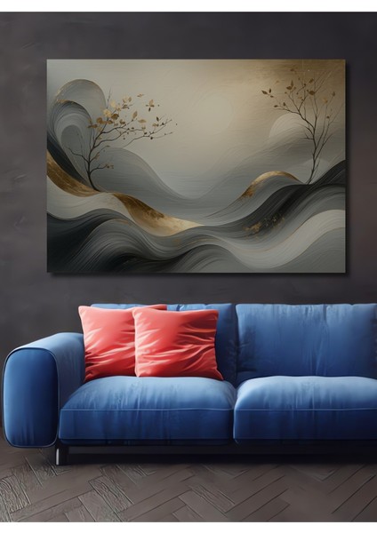 Altın Dokunuşlu Ağaçlar Yağlı Boya Görünümlü Dekoratif Ahşap Ev/işyeri/ofis Kare Tablo