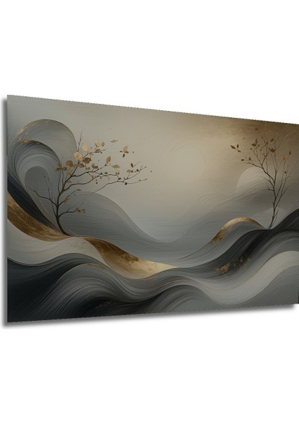 Altın Dokunuşlu Ağaçlar Yağlı Boya Görünümlü Dekoratif Ahşap Ev/işyeri/ofis Kare Tablo modelleri