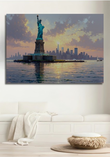 Özgürlük Heykeli Yağlı Boya Görünümlü Dekoratif Ahşap Ev/işyeri/ofis Kare Tablo