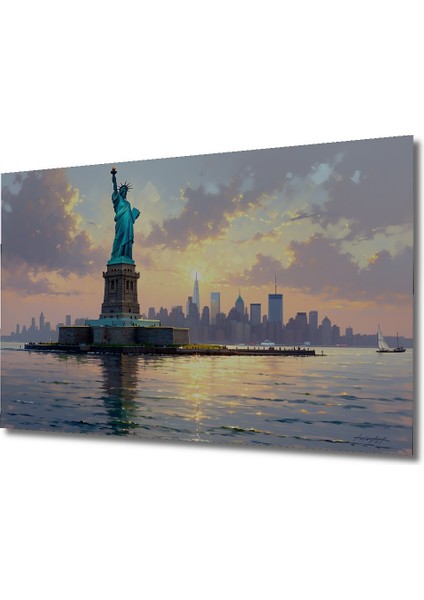 Özgürlük Heykeli Yağlı Boya Görünümlü Dekoratif Ahşap Ev/işyeri/ofis Kare Tablo fiyatları