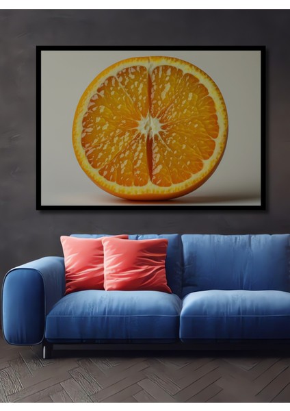 Çerçeve Görünümlü Sulu Boya Görünümlü Portakal Dilimi Sanat Esintisi Salon Ahşap Kare Tablo