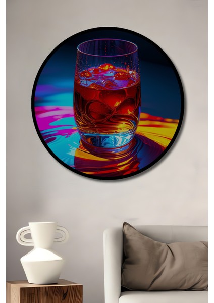 Çerçeve Görünümlü Neon Işıklar Altında Buzlu Kokteyl Modern Sanat Ofis Ahşap Yuvarlak Tablo