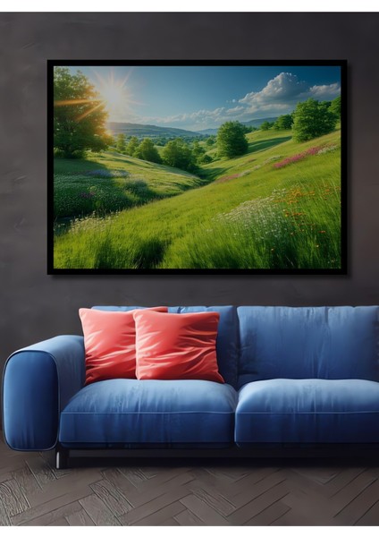 Çerçeve Görünümlü Yeşilin Rüyası Yağlı Boya Görünümlü Dekoratif Ahşap Ev/işyeri/ofis Kare Tablo