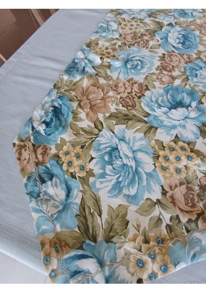 Çiçek Desenli Duck Keten Kumaş Runner