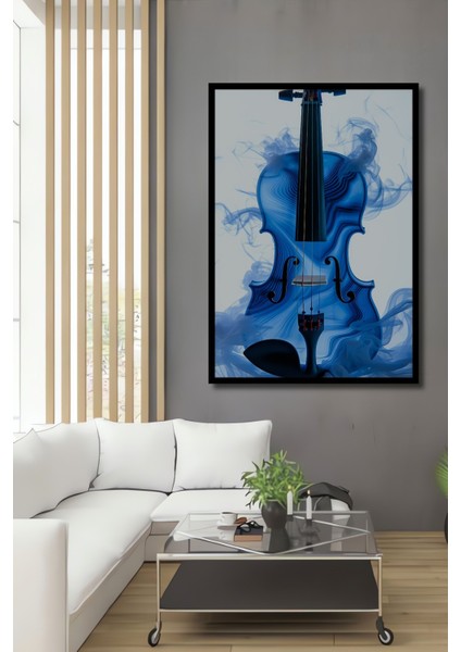 Çerçeve Görünümlü Mavi Rüya Violon Yağlı Boya Görünümlü Dekoratif Ahşap Ev/işyeri/ofis Kare Tablo