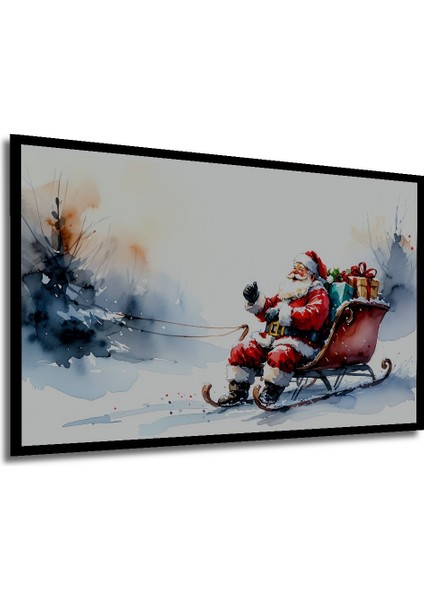 Çerçeve Görünümlü Noel Baba Kızak Sulu Boya Görünümlü Dekoratif Ahşap Ev/işyeri/ofis Kare Tablo modelleri