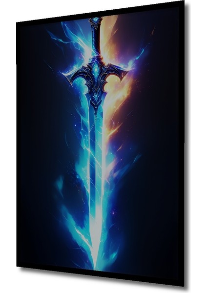 Çerçeve Görünümlü Efsanevi Kılıç Parlaklığı Yağlı Boya Görünümlü Dekoratif Ahşap Ofis Kare Tablo fiyatları