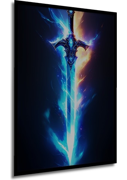 Çerçeve Görünümlü Efsanevi Kılıç Parlaklığı Yağlı Boya Görünümlü Dekoratif Ahşap Ofis Kare Tablo modelleri