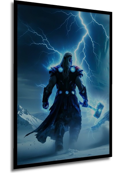 Çerçeve Görünümlü Thor Fırtına Tanrısı Yağlı Boya Görünümlü Dekoratif Ahşap Işyeri/ofis Kare Tablo modelleri