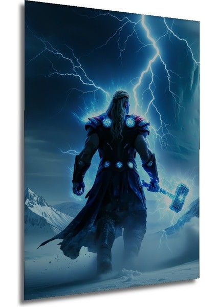 Thor Fırtına Tanrısı Yağlı Boya Görünümlü Dekoratif Ahşap Ev/işyeri/ofis Kare Tablo modelleri