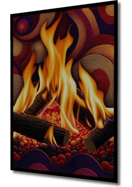 Çerçeve Görünümlü Ateş Dansı Yağlı Boya Görünümlü Dekoratif Ahşap Ev/işyeri/ofis Kare Tablo fiyatları