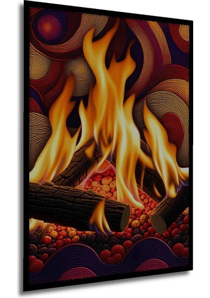 Çerçeve Görünümlü Ateş Dansı Yağlı Boya Görünümlü Dekoratif Ahşap Ev/işyeri/ofis Kare Tablo modelleri
