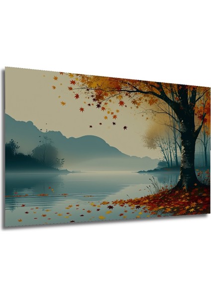 Sonbahar Gölünde Japon Akçaağaçları Sulu Boya Görünümlü Dekoratif Ahşap Ev/işyeri/ofis Kare Tablo modelleri
