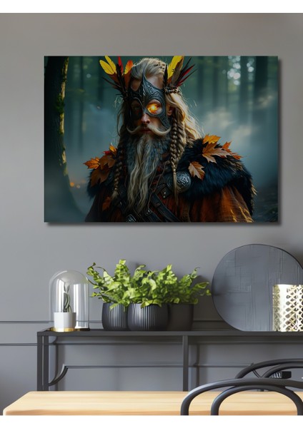 Viking Savaşçı Yağlı Boya Görünümlü Dekoratif Ahşap Ev/işyeri/ofis Kare Tablo