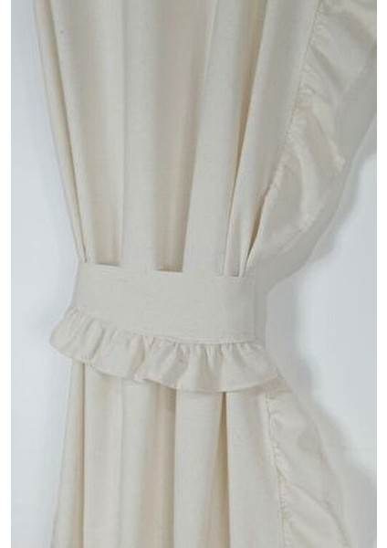 Fon Perde Vintage Dikey Fırfırlı Krem Renk 110 cm Uzunluk 60 cm Genişlik