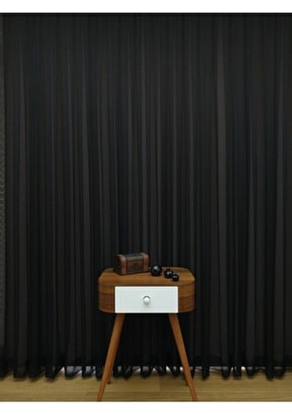 Siyah Düz Tül Perde Etek Katlamalı Polyester 550 x 250 Seyrek Pile Tasarımı indirimleri