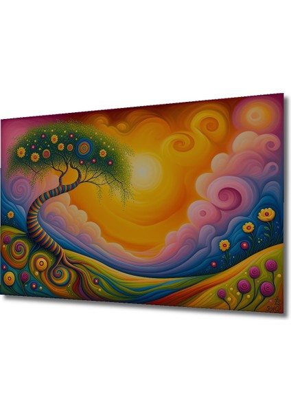 Gökkuşağı Ağaçlı Rüyalar Diyarı Yağlı Boya Görünümlü Ev/işyeri/ofis Dekoratif Ahşap Kare Tablo fiyatları