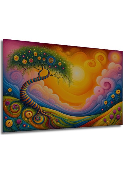 Gökkuşağı Ağaçlı Rüyalar Diyarı Yağlı Boya Görünümlü Ev/işyeri/ofis Dekoratif Ahşap Kare Tablo modelleri
