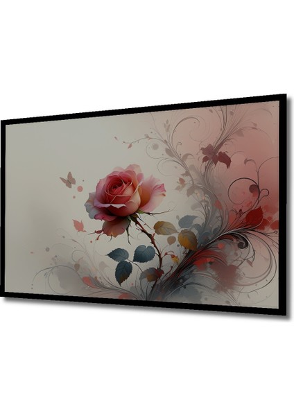 Çerçeve Görünümlü Romantik Gül ve Kelebek Sulu Boya Görünümlü Dekoratif Ahşap Ofis Kare Tablo fiyatları