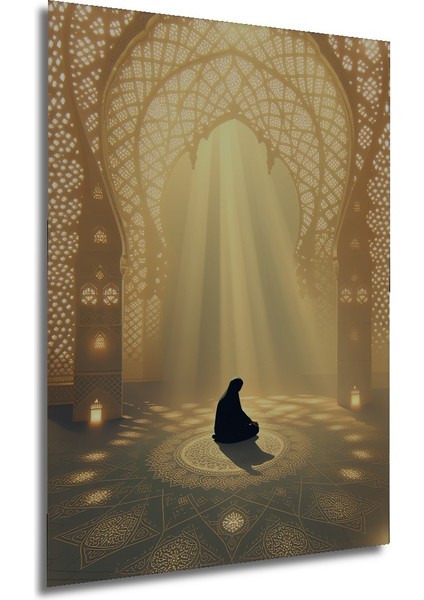 Islami Motifli Işık Huzmeleri Altında Meditasyon Dekoratif Ahşap Ev/işyeri/ofis Kare Tablo modelleri