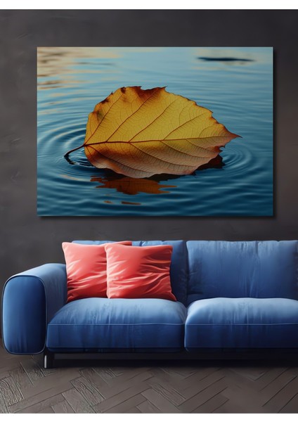 Su Üzerinde Dans Eden Yaprak Yağlı Boya Görünümlü Dekoratif Ahşap Ev/işyeri/ofis Kare Tablo