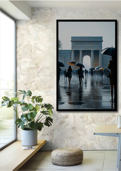 Çerçeve Görünümlü Yağmurlu Gün Anıtı Modern Sanat Dekoratif Ahşap Ev/işyeri/ofis Kare Tablo