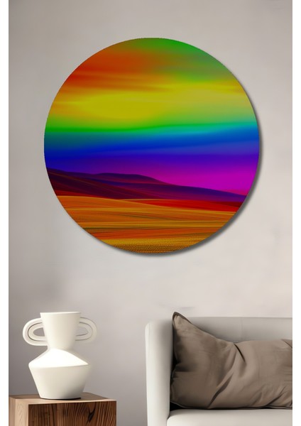 Gökkuşağı Rüyası Yağlı Boya Görünümlü Dekoratif Ahşap Ev/işyeri/ofis Yuvarlak Tablo