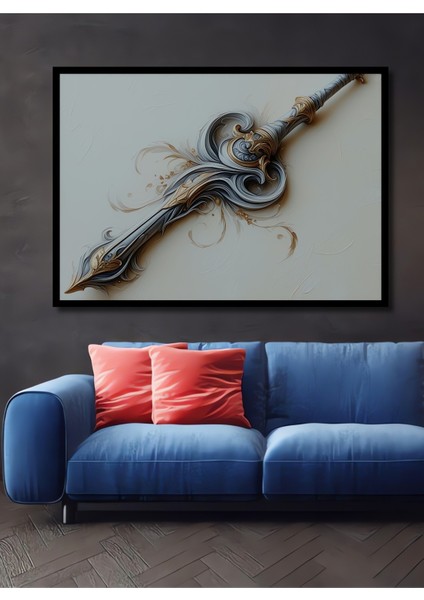 Çerçeve Görünümlü Fantastik Kılıç Yağlı Boya Görünümlü Dekoratif Ahşap Ev/işyeri/ofis Kare Tablo