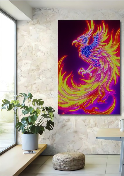 Neon Işıltılı Phoenix Kuşu Yağlı Boya Görünümlü Ev/işyeri/ofis Dekoratif Ahşap Kare Tablo