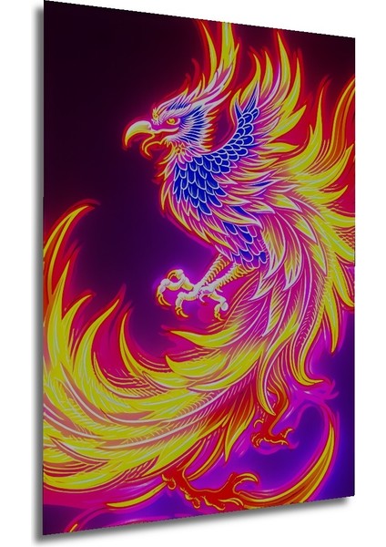 Neon Işıltılı Phoenix Kuşu Yağlı Boya Görünümlü Ev/işyeri/ofis Dekoratif Ahşap Kare Tablo modelleri