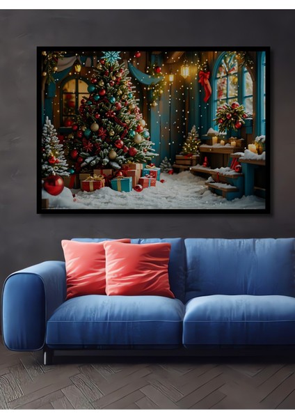 Çerçeve Görünümlü Yeni Yıl Neşesi Yağlı Boya Görünümlü Dekoratif Ahşap Ev/işyeri/ofis Kare Tablo