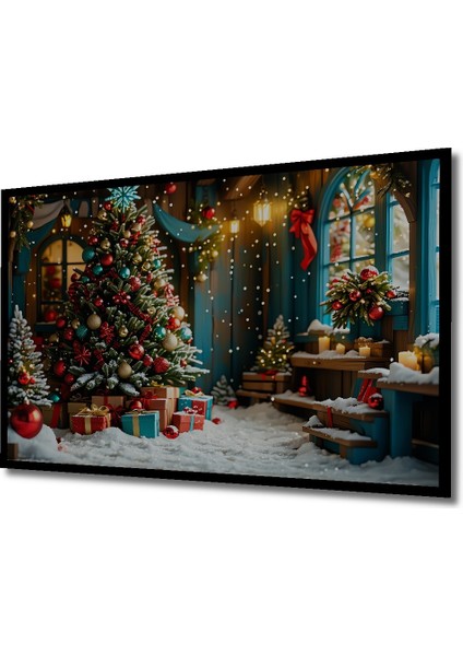 Çerçeve Görünümlü Yeni Yıl Neşesi Yağlı Boya Görünümlü Dekoratif Ahşap Ev/işyeri/ofis Kare Tablo fiyatları