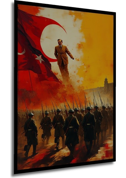 Çerçeve Görünümlü Atatürk ve Ordusu Yağlı Boya Görünümlü Dekoratif Ahşap Ev/işyeri/ofis Kare Tablo modelleri