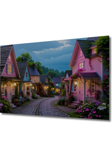 Çiçek Bahçeli Evler Yağlı Boya Görünümlü Ev/işyeri/ofis Dekoratif Ahşap Kare Tablo fiyatları