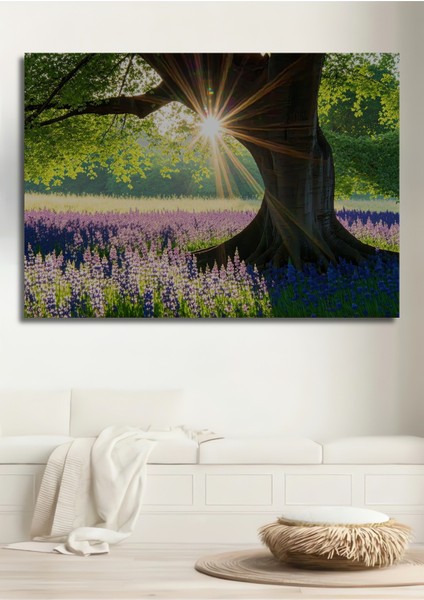 Güneş Işığında Mor Zambaklar Yağlı Boya Görünümlü Dekoratif Ahşap Ev/işyeri/ofis Kare Tablo