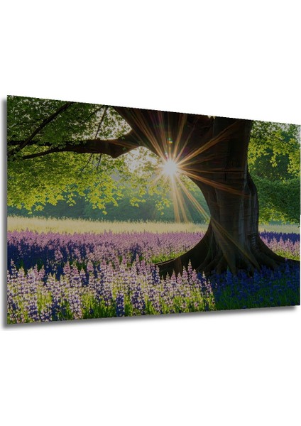 Güneş Işığında Mor Zambaklar Yağlı Boya Görünümlü Dekoratif Ahşap Ev/işyeri/ofis Kare Tablo modelleri