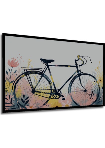 Çerçeve Görünümlü Çiçekli Bisiklet Sulu Boya Görünümlü Dekoratif Ahşap Ev/işyeri/ofis Kare Tablo modelleri