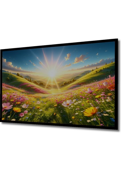 Çerçeve Görünümlü Rüya Gibi Çiçek Bahçesi Manzarası Yağlı Boya Görünümlü Ahşap Ofis Kare Tablo fiyatları