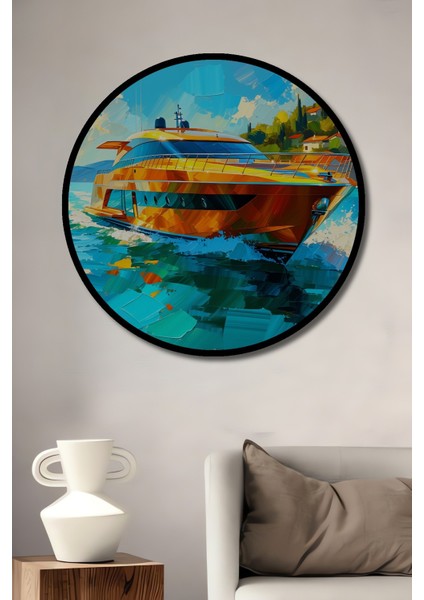 Çerçeve Görünümlü Lüks Yat Yağlı Boya Görünümlü Dekoratif Ahşap Ev/işyeri/ofis Yuvarlak Tablo